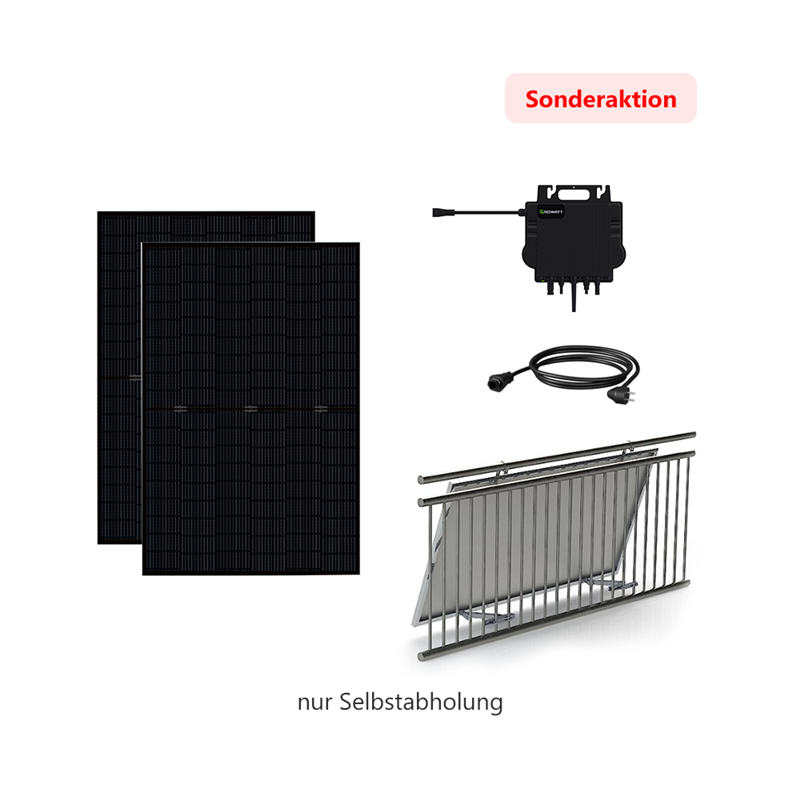 Balkonkraftwerk Jolywood 410W Solarmodule 2 Stück & Growatt Neo 800W Mikrowechselrichter mit Anschlusskabel & SUNOVA Halter (Sonderaktion, nur Selbstabholung)