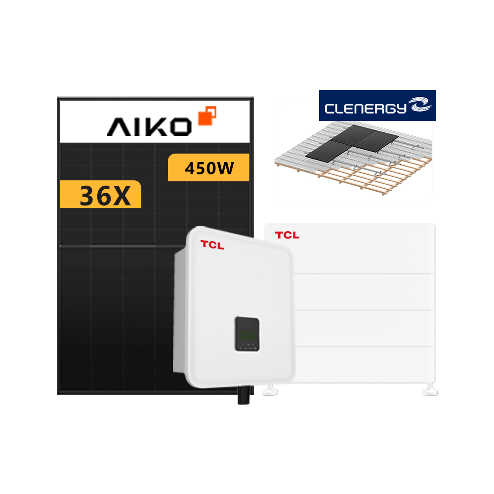 Aktion-Set TCL RTH-12K Hybridwechselrichter mit TCL-R2-H5 14,4kWh Batteriesystem & 36 Stück 450W Solarmodule & PV-ezRACK 01DA Unterkonstruktion