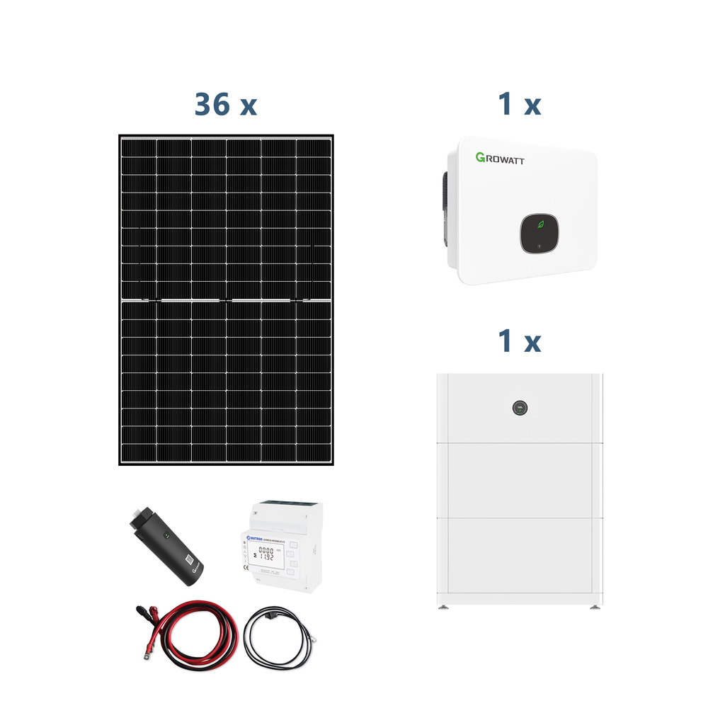 Growatt Solaranlage mit Stromspeicher MID 13KTL3-XH 13kW Hybridwechselrichter 3-phasig mit APX 10.0P Solarspeicher 10kWh und Sunova 440W Solarmodulen* 36 Stück (mit P2)