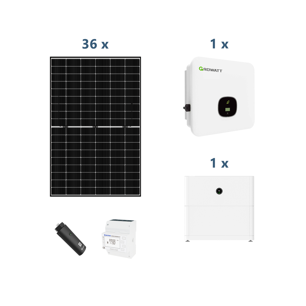 Growatt Solaranlage mit Stromspeicher MOD10KTL3-XH BP 10kw Hybridwechselrichter 3-phasig (2.0 Version) mit APX 5.0P Solarspeicher 5kWh und Sunova 440W Solarmodulen* 36 Stück (mit P2)