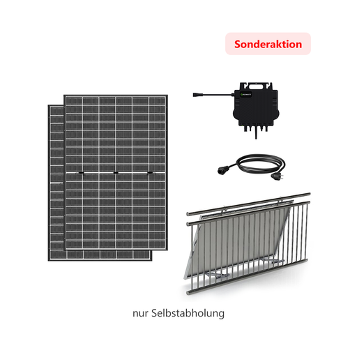 [0179000603P] Balkonkraftwerk Horay 430W Solarmodule 2 Stück & Growatt Neo 800W Mikrowechselrichter mit Anschlusskabel & SUNOVA Halter (Sonderaktion, nur Selbstabholung)