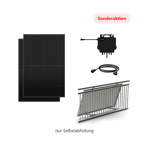 [0179000605P] Balkonkraftwerk Aiko 450W Solarmodule 2 Stück & Growatt Neo 800W Mikrowechselrichter mit Anschlusskabel & SUNOVA Halter (Sonderaktion, nur Selbstabholung)