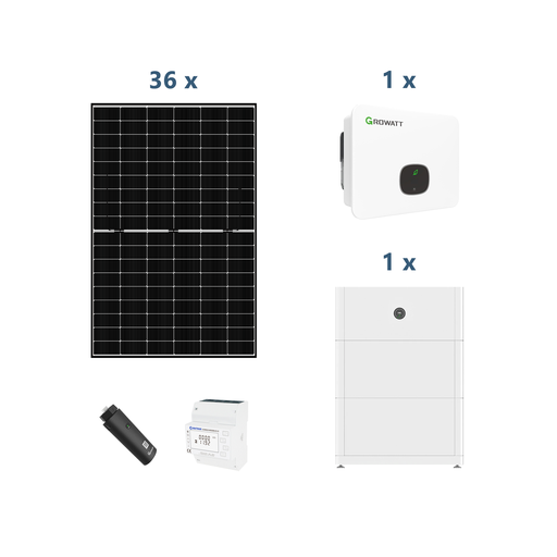 [0179000142P] Growatt Solaranlage mit Stromspeicher MOD 9KTL3-XH BP 9kw Hybridwechselrichter 3-phasig (2.0 Version) mit APX 10.0P Solarspeicher 10kWh und Sunova 440W Solarmodulen* 36 Stück (mit P2)