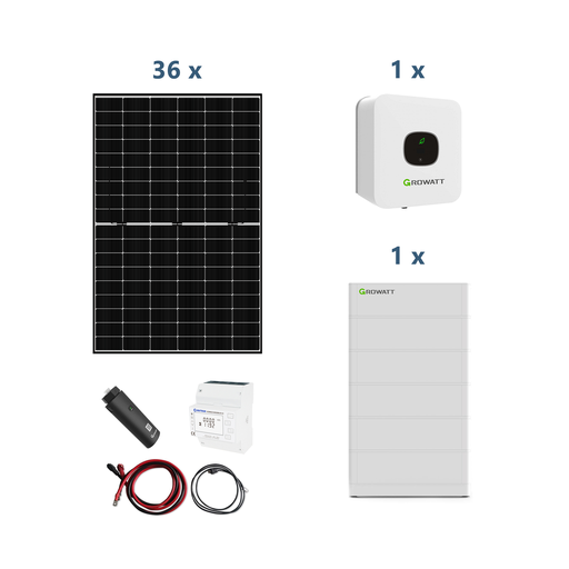 [0179000131P] Growatt Solaranlage mit Stromspeicher MIN 4600-XH 4,6kW Hybridwechselrichter 1-phasig mit ARK 12,8XH Solarspeicher 12,8kWh und Sunova 440W Solarmodulen* 36 Stück