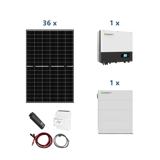 [0179000115P] Growatt Solaranlage mit Stromspeicher SPH 10000 TL3 BH-UP 10kW Hybridwechselrichter 3-phasig mit ARK 7.6H Solarspeicher 7,68kWh und Sunova 440W Solarmodulen* 36 Stück
